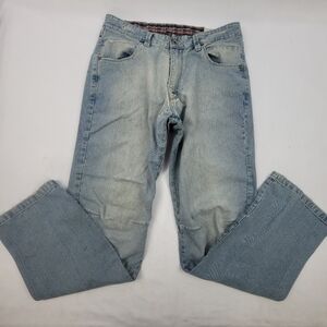 Stone‎ lightly distressed straight leg jeans denim